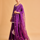 Purple Kurta Set with Kali Sharara Pants & Dupatta