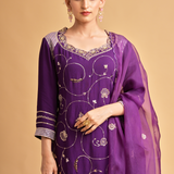Purple Kurta Set with Kali Sharara Pants & Dupatta