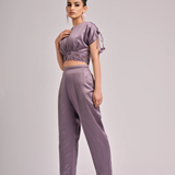 Red Balloon Top Paired With Pleated Pants