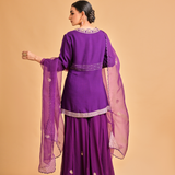 Purple Kurta Set with Kali Sharara Pants & Dupatta