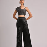 Black Printed Sculpted Bustier Paired With One Sided Ruffle Pants