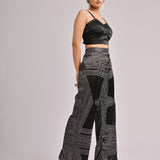 Black Soild Pleated Bustier With Printed Pants