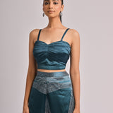 Black Soild Pleated Bustier With Printed Pants